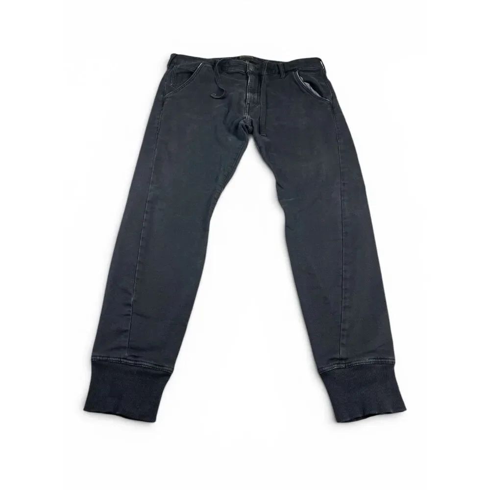 True Religion Mens Runner Jogger Pants Washed Black Tapered Stretch Rugged 38